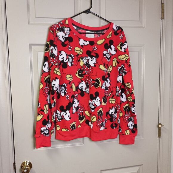 Disney Sweaters - Disney Minnie Mouse Fleece Sweatshirt Size Large Red Graphic Print Long Sleeve
